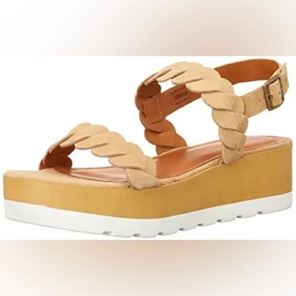New Lucky Brand Vellenora Double Suede Straps Chunky Platform Wedge Sandal 7